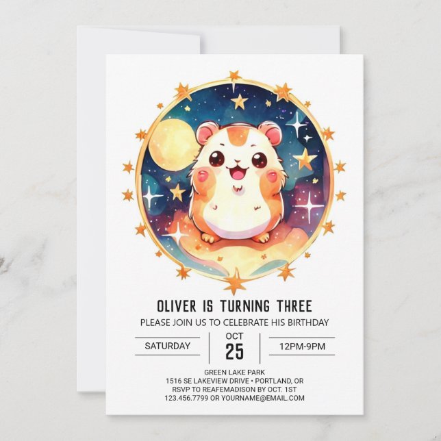 Invitación Elegante acuarela Hamster Birthday (Anverso)