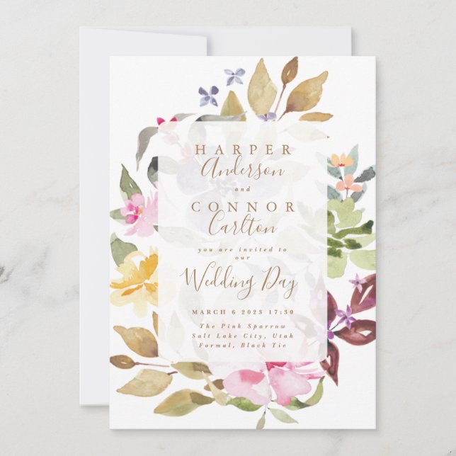 Invitación Elegante acuarela Hermoso Boda (Anverso)