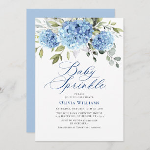 Invitación Elegante acuarela Hidrangea Azul Bebé Rociar
