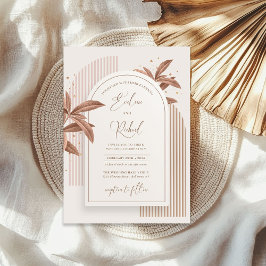 Invitación Elegante acuarela hojas marrón boho arco oro