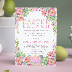 Invitación Elegante acuarela Huevos Floral Semana Santa BRUNC
