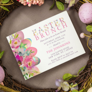 Invitación Elegante acuarela Huevos Floral Semana Santa BRUNC