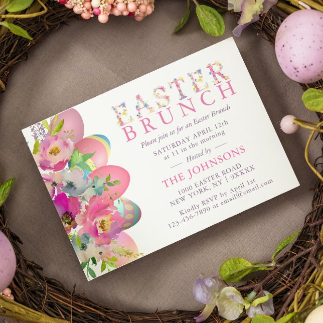 Invitación Elegante acuarela Huevos Floral Semana Santa BRUNC (Subido por el creador)