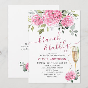 Invitación Elegante acuarela Hydrangea rosa BRIDAL DUCHA