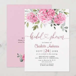 Invitación Elegante acuarela Hydrangea rosa BRIDAL DUCHA