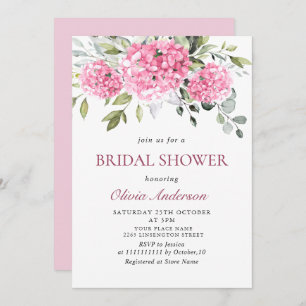 Invitación Elegante acuarela Hydrangea rosa BRIDAL DUCHA