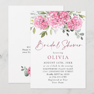 Invitación Elegante acuarela Hydrangea rosa BRIDAL DUCHA