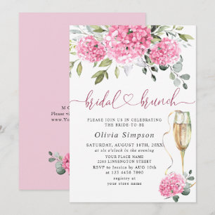 Invitación Elegante acuarela Hydrangea rosa BRIDAL DUCHA