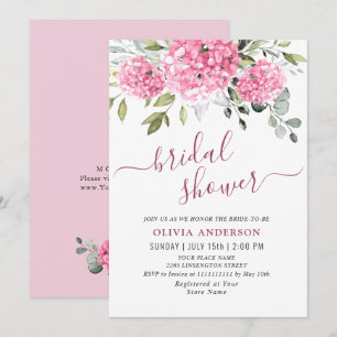 Invitación Elegante acuarela Hydrangea rosa BRIDAL DUCHA
