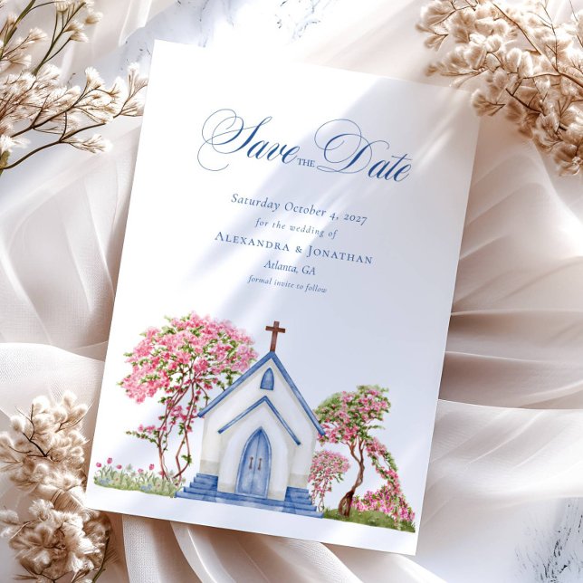 Invitación Elegante acuarela iglesia de la boda salva la fech (Subido por el creador)