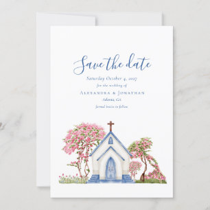 Invitación Elegante acuarela iglesia de la boda salva la fech