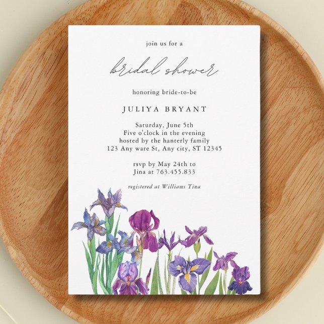 Invitación Elegante acuarela Iris flor ducha de novia (Subido por el creador)