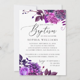 Invitación Elegante acuarela jardín morado bautismo floral