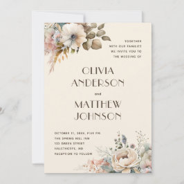 Invitación Elegante acuarela jardín suave boda floral