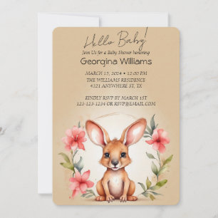 Invitación Elegante acuarela Kangaroo Baby Shower