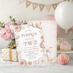 Invitación Elegante acuarela La calabaza de dos cumpleaños es