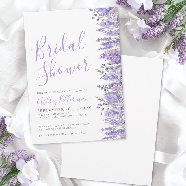 Invitación Elegante acuarela Lavanda Floral Bridal Ducha (Elegant Watercolor Lavender Floral Bridal Shower Invitation)