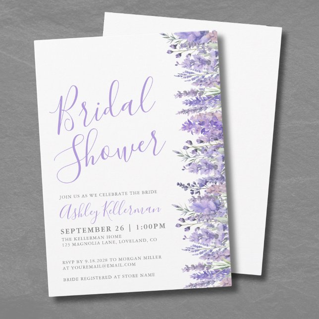 Invitación Elegante acuarela Lavanda Floral Bridal Ducha (Elegant Watercolor Lavender Floral Bridal Shower Invitation)