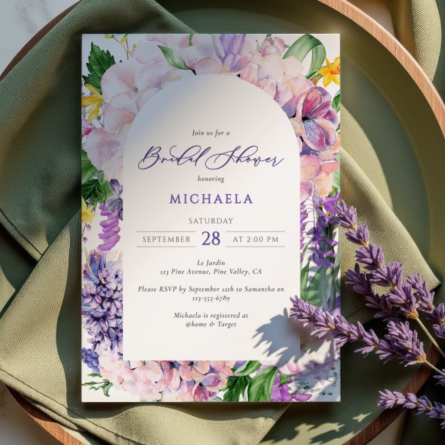 Invitación Elegante acuarela Lavanda Flores Ducha Bridal (Subido por el creador)