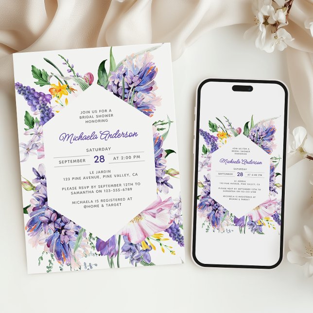 Invitación Elegante acuarela Lavender Morado Bridal Ducha (Subido por el creador)