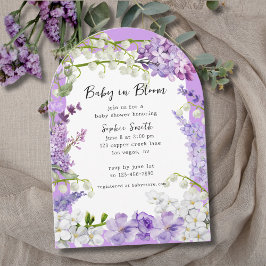 Invitación Elegante acuarela Lilac Florals Baby Shower