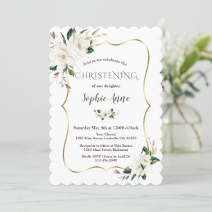 Invitación Elegante acuarela Magnolia Flores Christening
