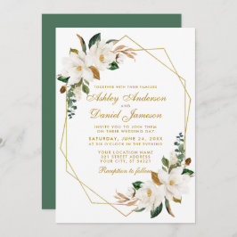 Invitación Elegante acuarela Magnolias Greenery Boda Gold
