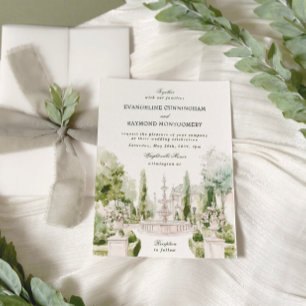 Invitación Elegante acuarela Manor Garden Wedding