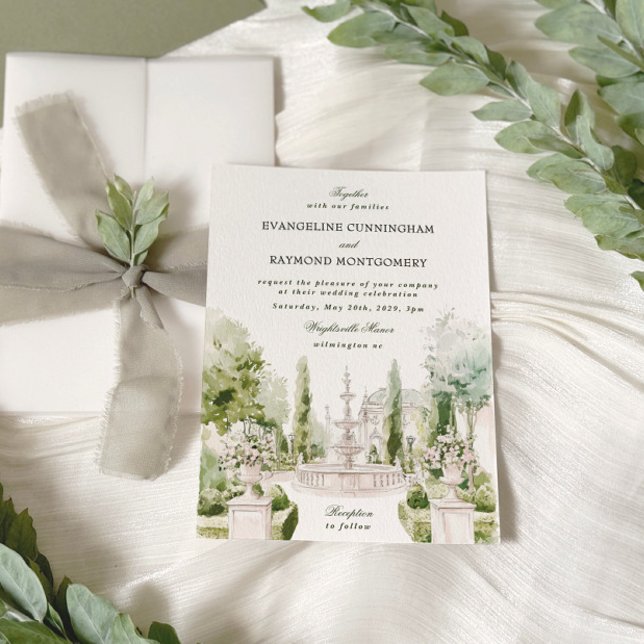 Invitación Elegante acuarela Manor Garden Wedding (Subido por el creador)