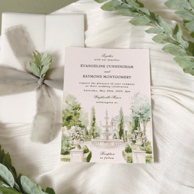 Invitación Elegante acuarela Manor Garden Wedding (Subido por el creador)