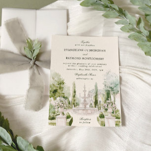 Invitación Elegante acuarela Manor Garden Wedding