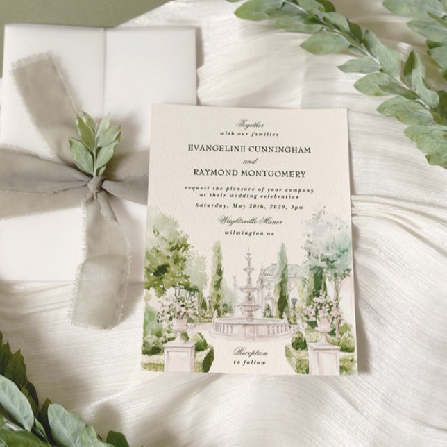Invitación Elegante acuarela Manor Garden Wedding (Subido por el creador)