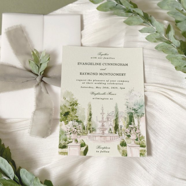Invitación Elegante acuarela Manor Garden Wedding (Subido por el creador)