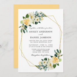Invitación Elegante acuarela Marco dorado amarillo floral