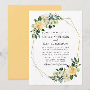 Invitación Elegante acuarela Marco dorado amarillo floral