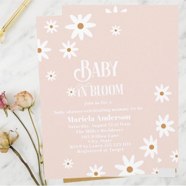 Invitación Elegante acuarela marea bebé en flor bebé (Subido por el creador)