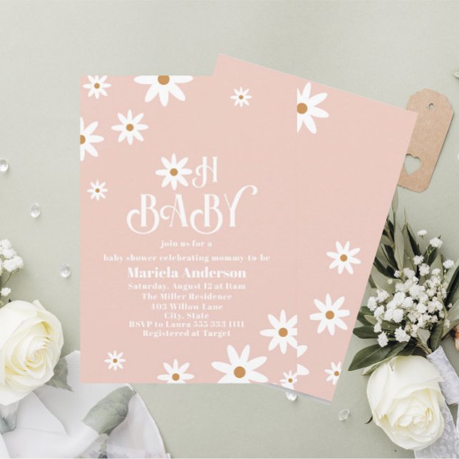 Invitación Elegante acuarela marea bebé en flor bebé (Subido por el creador)