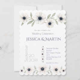 Invitación Elegante acuarela marfil Boda de anémona azul