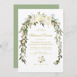 Invitación elegante acuarela marfil ensayo floral cena