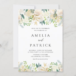 Invitación Elegante acuarela marfil Peonies Boda de Relieve m