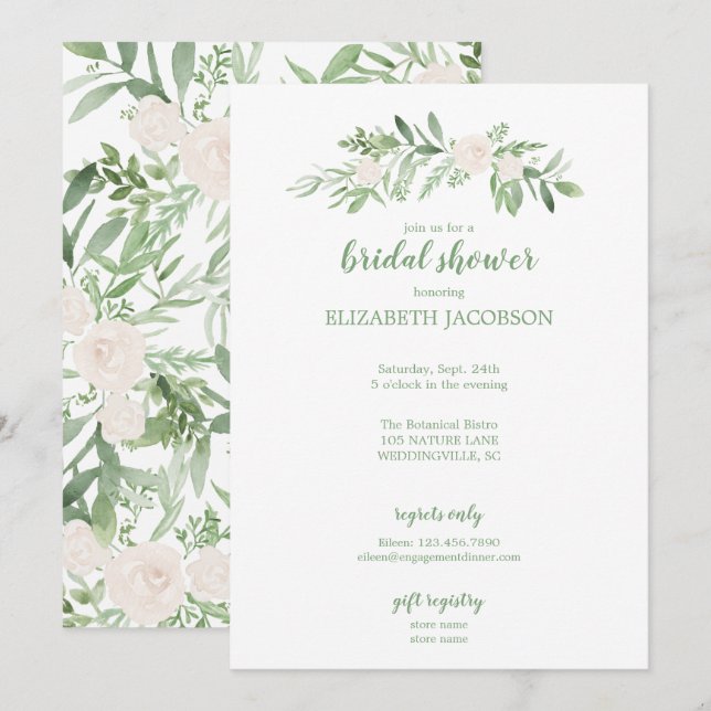 Invitación Elegante acuarela marfil Rosa floral ducha de novi (Anverso / Reverso)