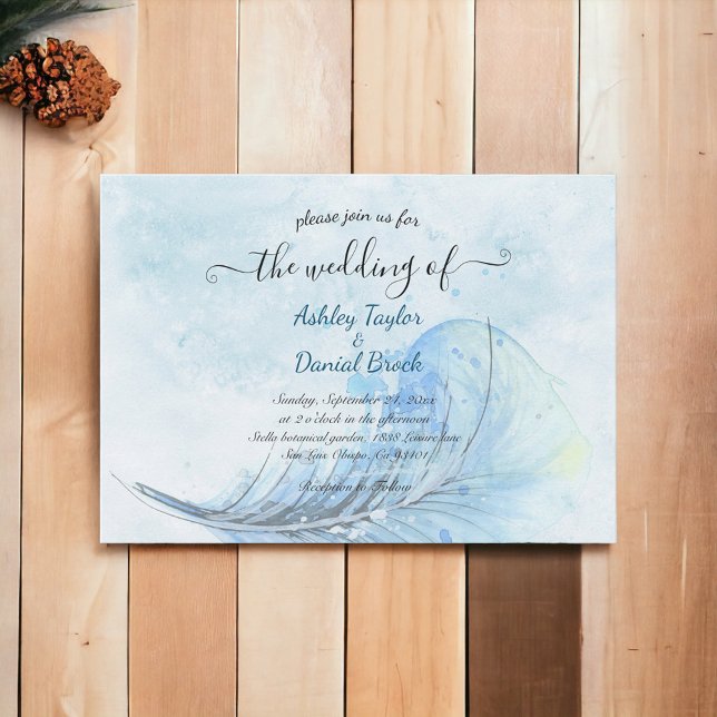 Invitación Elegante acuarela marina azul guión moderno Boda (Subido por el creador)