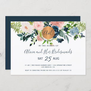 Invitación Elegante acuarela marina floral bridesmaids brunch