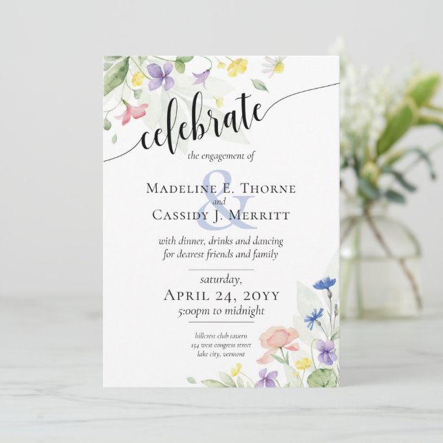Invitación Elegante acuarela Matrimonio de Flor silvestre (Anverso de pie)
