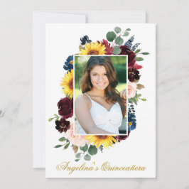 Invitación Elegante acuarela Mezcla Floral Foto Quinceanera