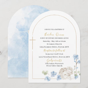 Invitación Elegante acuarela moderna azul ángel bautismo