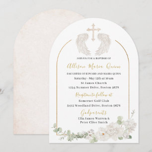 Invitación Elegante acuarela moderna Beige Angel Baptism Invi