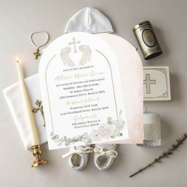 Invitación Elegante acuarela moderna Beige Angel Baptism Invi (Subido por el creador)