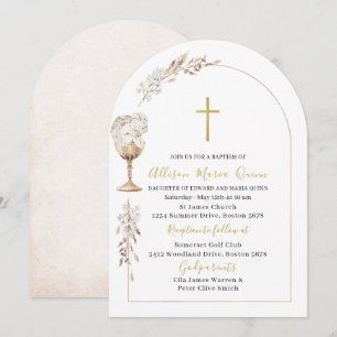 Invitación Elegante acuarela moderna Beige Angel Baptismo