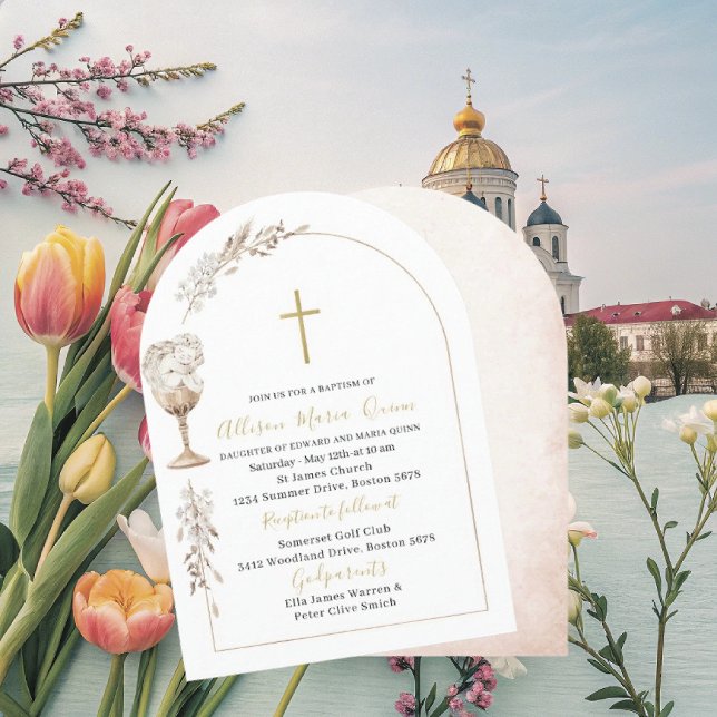 Invitación Elegante acuarela moderna Beige Angel Baptismo (Subido por el creador)